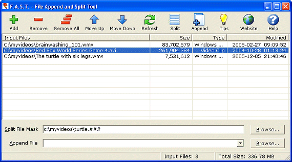 File Append and Split Tool - Main Window